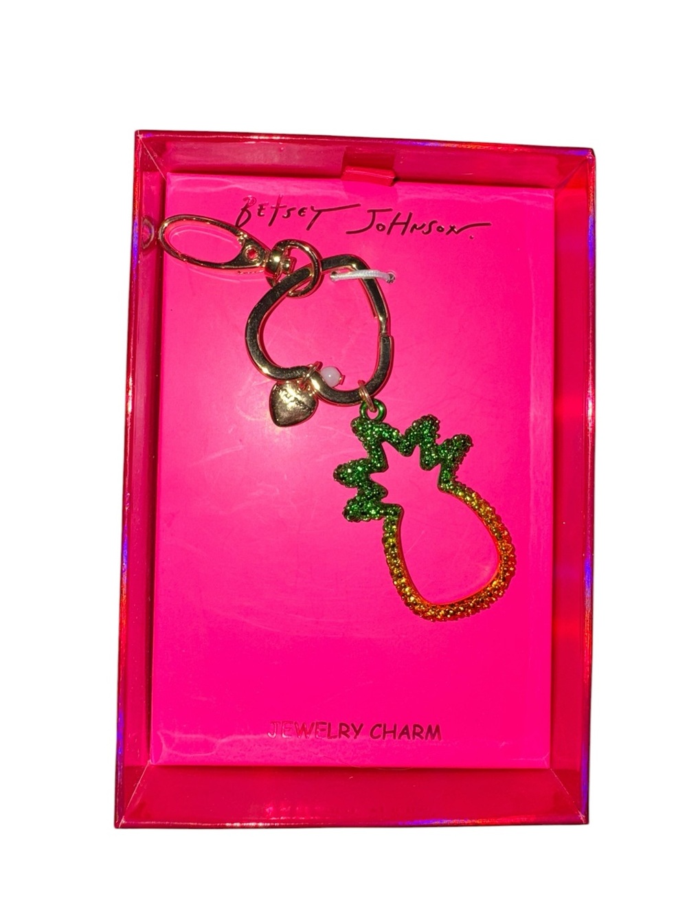 Betsey Johnson Green & Gold Pineapple Keychain Charm NIB
